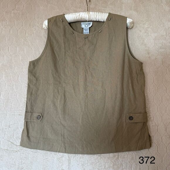 Cerville‎ Embellished 100% Silk Sleeveless Tan Blouse Sz M Boho Western - Picture 1 of 15